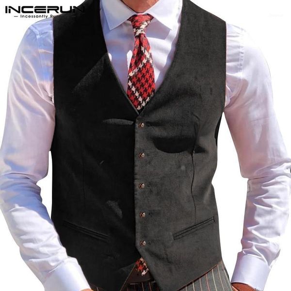 men's vests men suit fashion sleeveless button casual solid gentleman business elegant formal waistcoat s-3xl 2021 incerun, Black;white
men's vests men suit fashion sleeveless button casual solid gentleman business elegant formal waistcoat s-3xl 2021 incerun, Black;white