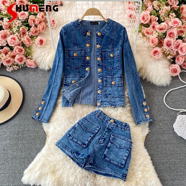 Women's Tracksuits 2021 Autumn Ladies Korean Chic Hong Kong Style Denim Shirt Fashion High Waist Wide Leg Jeans Short Two-Piece Suit, Gray
Women's Tracksuits 2021 Autumn Ladies Korean Chic Hong Kong Style Denim Shirt Fashion High Waist Wide Leg Jeans Short Two-Piece Suit, Gray