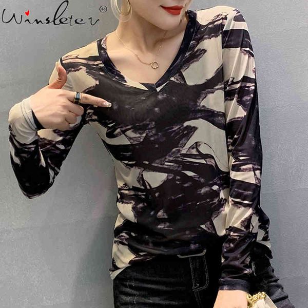 women's t-shirt fall winter european clothes t-shirt fashion v-neck mesh print women ropa mujer bottoming long sleeve te, White
women's t-shirt fall winter european clothes t-shirt fashion v-neck mesh print women ropa mujer bottoming long sleeve te, White