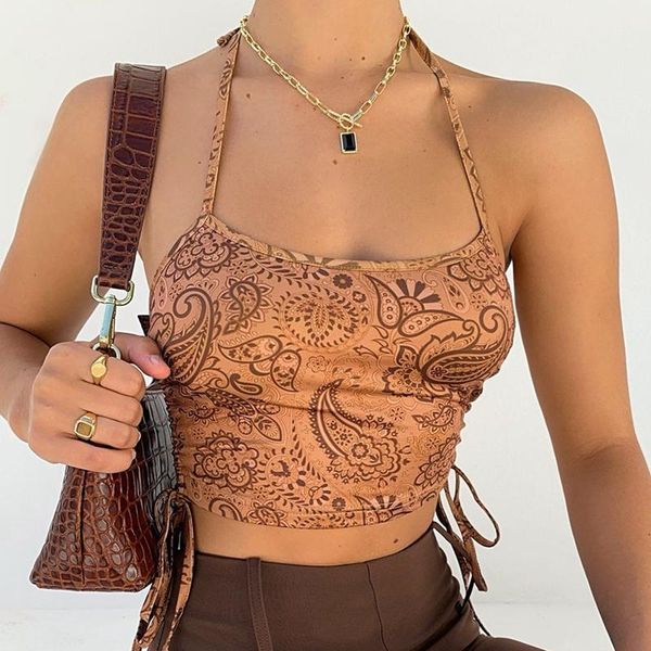 women's tanks & camis vintage print halter camisole summer women backless brown crop y2k aesthetic 2000s female sleevless mini ves, White
women's tanks & camis vintage print halter camisole summer women backless brown crop y2k aesthetic 2000s female sleevless mini ves, White