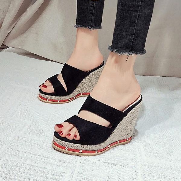 sandals 2021 spring and summer women's fish mouth slope heel straw high large british style sho, Black
sandals 2021 spring and summer women's fish mouth slope heel straw high large british style sho, Black