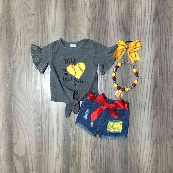 summer baby girls short sleeve clothes boutique softball baseball tie knot jeans shorts set outfits match accessory, White
summer baby girls short sleeve clothes boutique softball baseball tie knot jeans shorts set outfits match accessory, White
