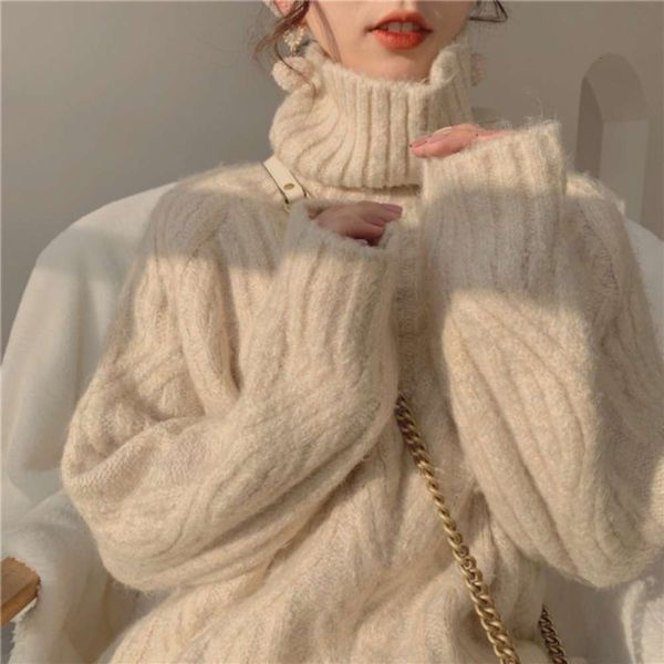 high neck sweater loose outer wear white autumn and winter wind thickened medium long gentle, White;black
high neck sweater loose outer wear white autumn and winter wind thickened medium long gentle, White;black