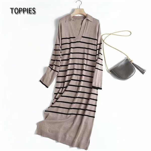 ies winter lapel sweater dres long sleeve knitted striped midi dresses side split 211220, Black;gray
ies winter lapel sweater dres long sleeve knitted striped midi dresses side split 211220, Black;gray