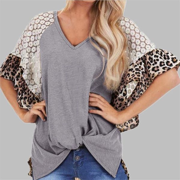 women's t-shirt leopard patchwork women loose v-neck tee batwing sleeve summer short knot shirts plks, White
women's t-shirt leopard patchwork women loose v-neck tee batwing sleeve summer short knot shirts plks, White