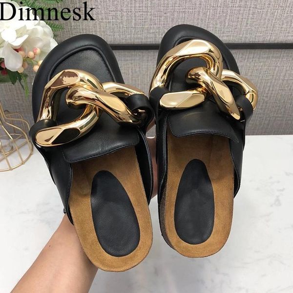 summer flat casual slippers women genuine leather round toe gold chain decor sandals lazy mullers comfort vacation shoes female, Black
summer flat casual slippers women genuine leather round toe gold chain decor sandals lazy mullers comfort vacation shoes female, Black