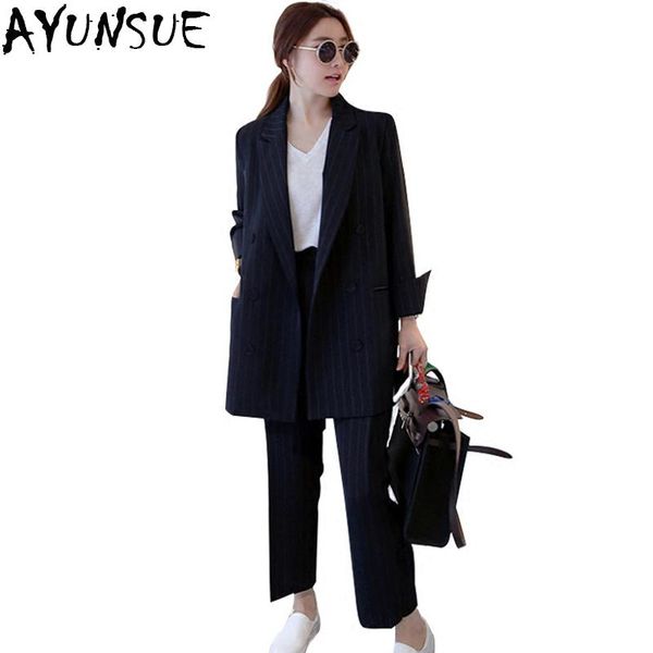 women's suits & blazers ayunsue suit jacket 2021 fashion autumn simple casual set women blazer and pants chaqueta mujer formal lx2159, White;black
women's suits & blazers ayunsue suit jacket 2021 fashion autumn simple casual set women blazer and pants chaqueta mujer formal lx2159, White;black