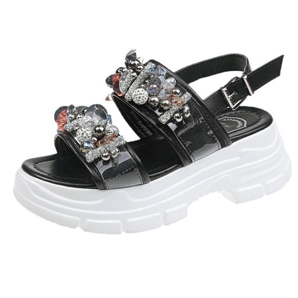 women sport sneakers sandals fashion casual flower crystals buckle strap yhick bottom summer platform white shoes, Black
women sport sneakers sandals fashion casual flower crystals buckle strap yhick bottom summer platform white shoes, Black