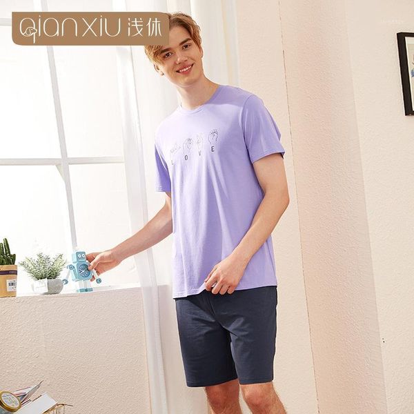 men summer cotton short-sleeved shorts pajamas set thin section male home suit letter printing mens pyjama can wear outside men's sleep, Black;brown
men summer cotton short-sleeved shorts pajamas set thin section male home suit letter printing mens pyjama can wear outside men's sleep, Black;brown