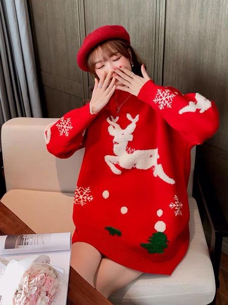 sell 2021 red christmas sweater women snowflake elk printing winter jumper long loose thicken warm pullovers fashion women's sweaters, White;black
sell 2021 red christmas sweater women snowflake elk printing winter jumper long loose thicken warm pullovers fashion women's sweaters, White;black