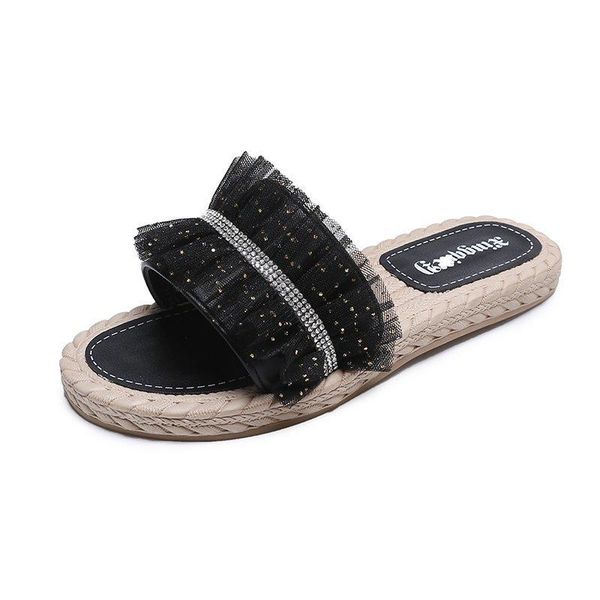 slippers summer women's net gauze upper rhinestone decoration casual fashion open-toed small fresh and wild, Black
slippers summer women's net gauze upper rhinestone decoration casual fashion open-toed small fresh and wild, Black