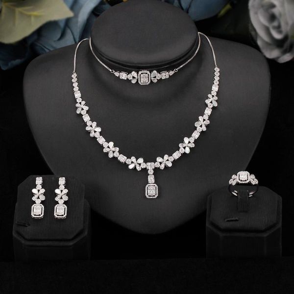 earrings & necklace unique design 4pcs zircon jewelry set bracelet length is adjustable for women wedding anniversary party bridal gift, Silver
earrings & necklace unique design 4pcs zircon jewelry set bracelet length is adjustable for women wedding anniversary party bridal gift, Silver