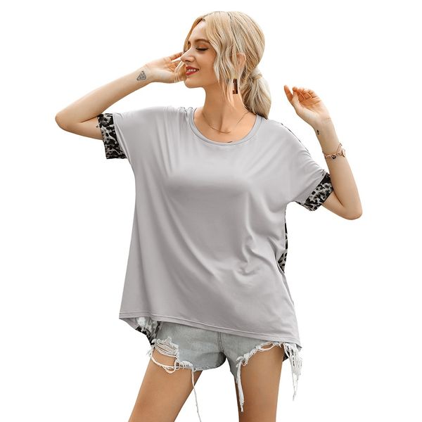 spring and summer new women's wear round neck leopard stitching short sleeve t-shirt top, White
spring and summer new women's wear round neck leopard stitching short sleeve t-shirt top, White