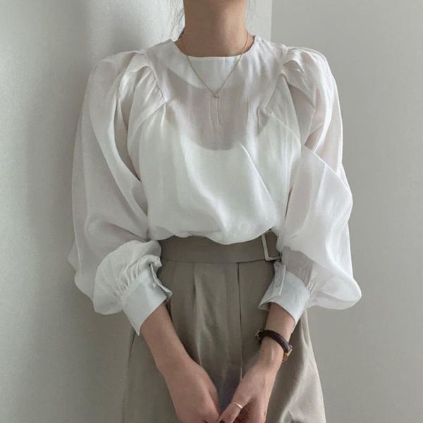 women's blouses & shirts autumn korea simple temperament blouse female round neck lantern sleeve folds blusa loose casual shirt df155, White
women's blouses & shirts autumn korea simple temperament blouse female round neck lantern sleeve folds blusa loose casual shirt df155, White