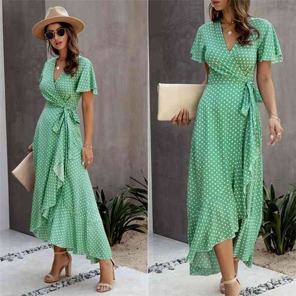 summer maxi dress women polka dot v neck ruffles short sleeve holiday long beach sundress ladies lace up wrap party dresses, Black;gray
summer maxi dress women polka dot v neck ruffles short sleeve holiday long beach sundress ladies lace up wrap party dresses, Black;gray