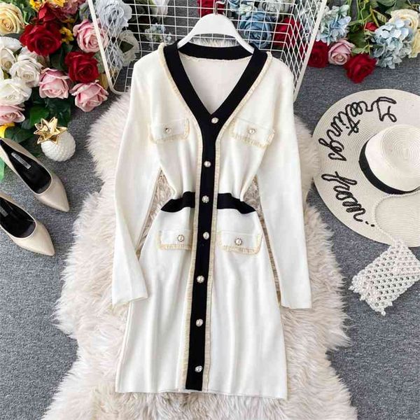 women's knit dress autumn winter korean temperament v-neck long-sleeved slim hip bottoming sweater ml488 210506, Black;gray
women's knit dress autumn winter korean temperament v-neck long-sleeved slim hip bottoming sweater ml488 210506, Black;gray