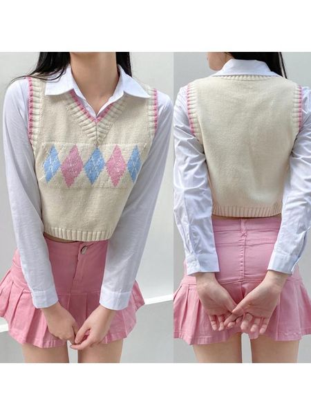 women's vests women knitted sleeveless sweater candy color argyle plaid jacquard slim vest v-neck preppy style vintage jumper tank top, Black;white
women's vests women knitted sleeveless sweater candy color argyle plaid jacquard slim vest v-neck preppy style vintage jumper tank top, Black;white