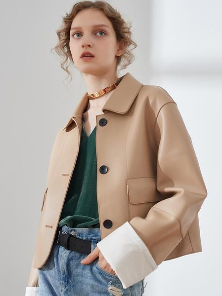 women's leather & faux sheepskin jacket double patch pocket spring and autumn genuine clothes short style fashion, Black
women's leather & faux sheepskin jacket double patch pocket spring and autumn genuine clothes short style fashion, Black