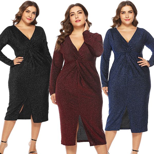 women sequined party dress plus size 5xl female v neck long sleeve cross knot split front clubwear pencil dresses, Black
women sequined party dress plus size 5xl female v neck long sleeve cross knot split front clubwear pencil dresses, Black