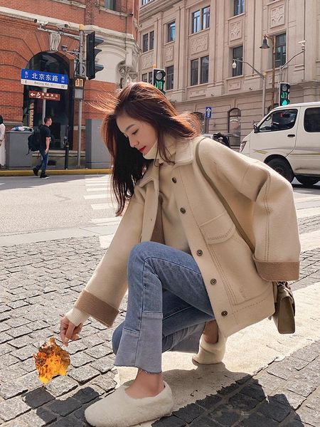 women's wool & blends double-sided woolen jacket women short thick loose versatile 2021 autumn winter raglan sleeves square collar coat, Black
women's wool & blends double-sided woolen jacket women short thick loose versatile 2021 autumn winter raglan sleeves square collar coat, Black