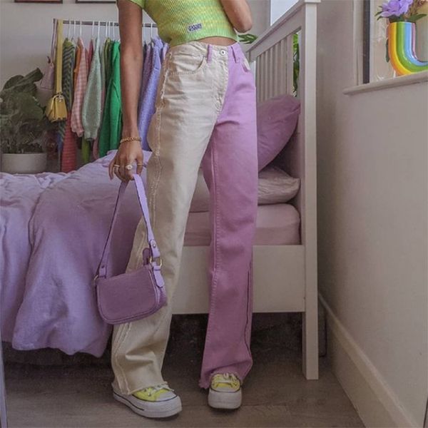 jeans women high waist wide leg denim trousers contrast color loose jean pants, Blue
jeans women high waist wide leg denim trousers contrast color loose jean pants, Blue
