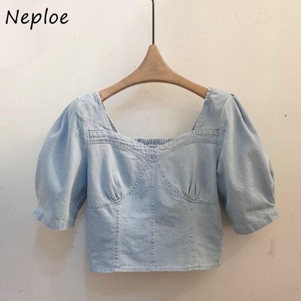 women's blouses & shirts neploe denim blouse women korean square collar puff sleeve lady blusas fashion elegant slim fit cropped 1e838, White
women's blouses & shirts neploe denim blouse women korean square collar puff sleeve lady blusas fashion elegant slim fit cropped 1e838, White