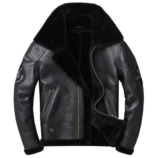 men's leather & faux winter fur male lambs wool sheep skin thickening coat and leisure jacket lapel, Black
men's leather & faux winter fur male lambs wool sheep skin thickening coat and leisure jacket lapel, Black