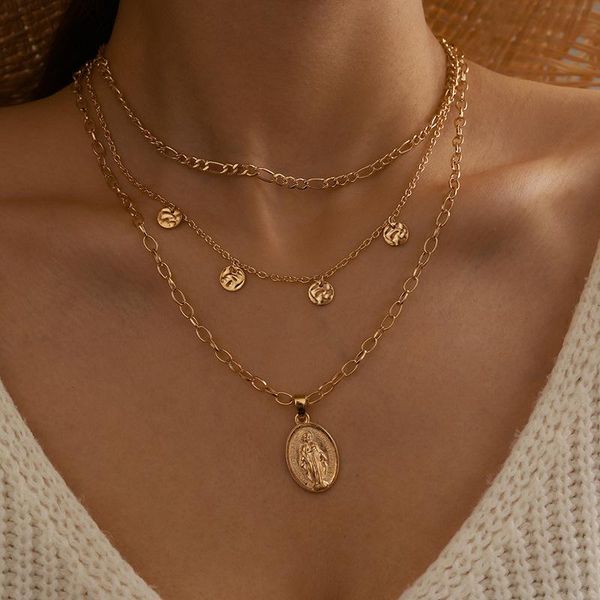 pendant necklaces geometric round buddha layered slim chain necklace women, Silver
pendant necklaces geometric round buddha layered slim chain necklace women, Silver