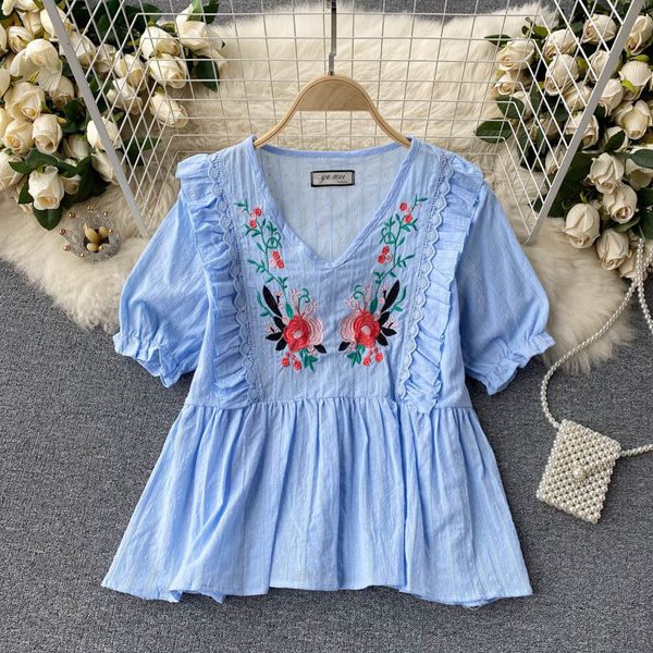 women's t-shirt summer women pullover shirt short sleeve ladies slim v-neck embroidery floral blouses feminine sweet overshir, White
women's t-shirt summer women pullover shirt short sleeve ladies slim v-neck embroidery floral blouses feminine sweet overshir, White