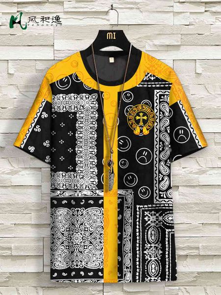 brand chao sanskrit t shirt men's cashew flower short lovers' summer cross print color matching half sleeve, White;black
brand chao sanskrit t shirt men's cashew flower short lovers' summer cross print color matching half sleeve, White;black
