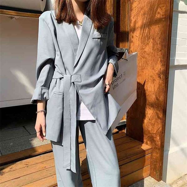 women spring loose blazers two piece set female suits costume lacing up blazer jacket + high waist pants 210416, White
women spring loose blazers two piece set female suits costume lacing up blazer jacket + high waist pants 210416, White