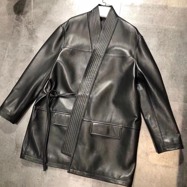 women's leather & faux ladies natural coat bathrobe, Black