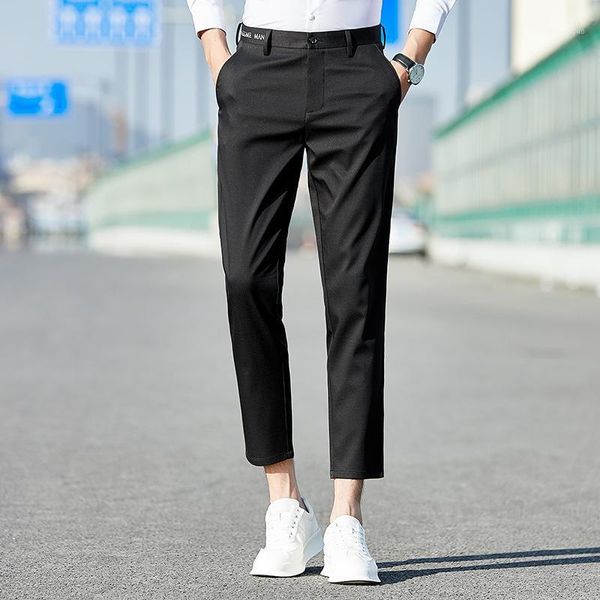 men's pants casual 2021 spring autumn korean trend micro elastic straight business capris trousers, Black
men's pants casual 2021 spring autumn korean trend micro elastic straight business capris trousers, Black