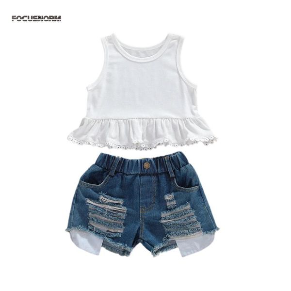 1-6y fashion girls clothes sets sleeveless ruffles vest denim blue short summer 2pcs clothing, White
1-6y fashion girls clothes sets sleeveless ruffles vest denim blue short summer 2pcs clothing, White