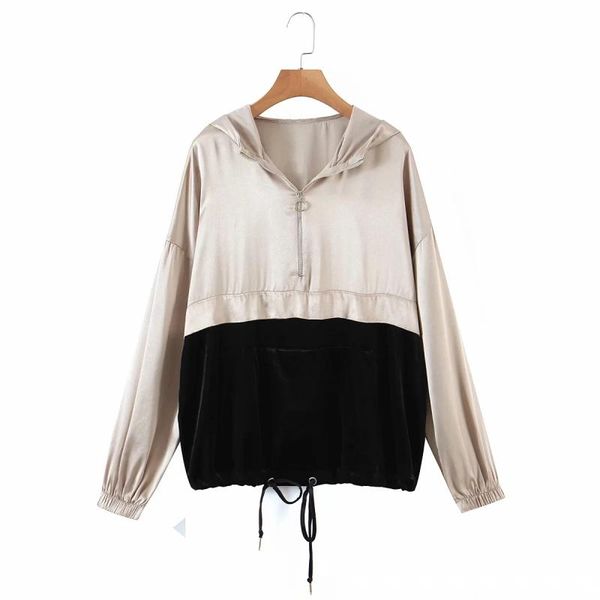 women's jackets 2021 women fashion chic velvet patchwork hooded jacket female casual streetwear drawstring loose coat, Black;brown
women's jackets 2021 women fashion chic velvet patchwork hooded jacket female casual streetwear drawstring loose coat, Black;brown