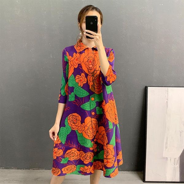 casual dresses fall printed miyak pleated women fashion loose large size single breasted dress, Black;gray
casual dresses fall printed miyak pleated women fashion loose large size single breasted dress, Black;gray