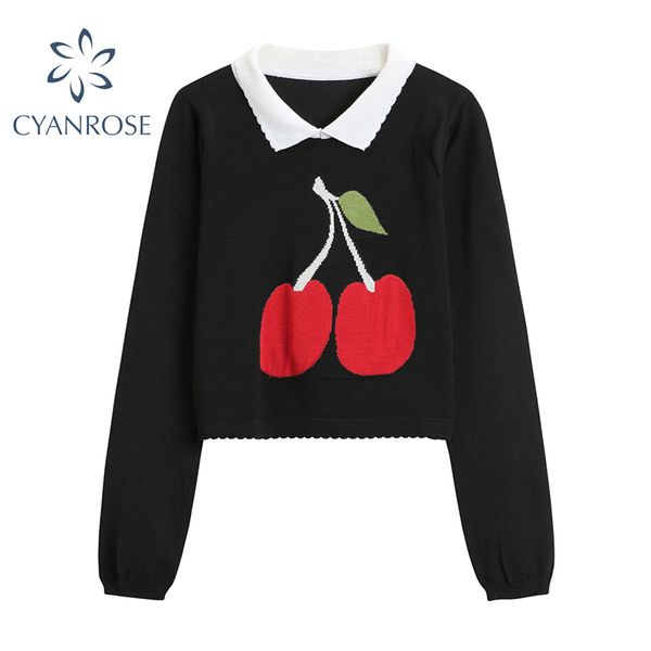 cherry pattern crop women spring long sleeve black t shirt vintage elegant lapel sweet korean baggy casual female 210417, White
cherry pattern crop women spring long sleeve black t shirt vintage elegant lapel sweet korean baggy casual female 210417, White