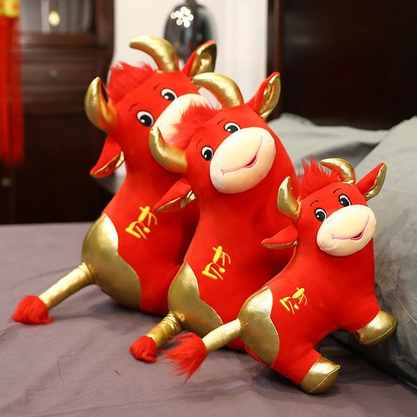 Red Milk Cow Mascot Plush Doll Stuffed 2021 New Year Chinese Zodiac Ox Cattle Plush Toys For Children Kids Birthday Gift