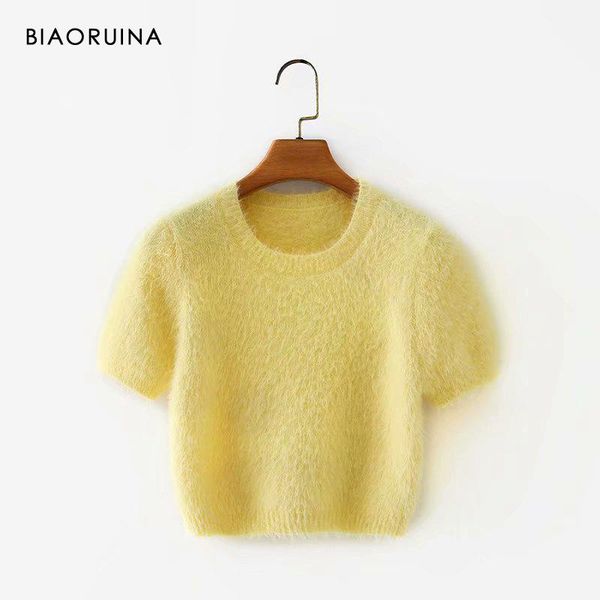 women's yellow fluffy knitted thin pullover round neck short sleeve female fashion summer crop elegant sweater sweaters, White;black
women's yellow fluffy knitted thin pullover round neck short sleeve female fashion summer crop elegant sweater sweaters, White;black