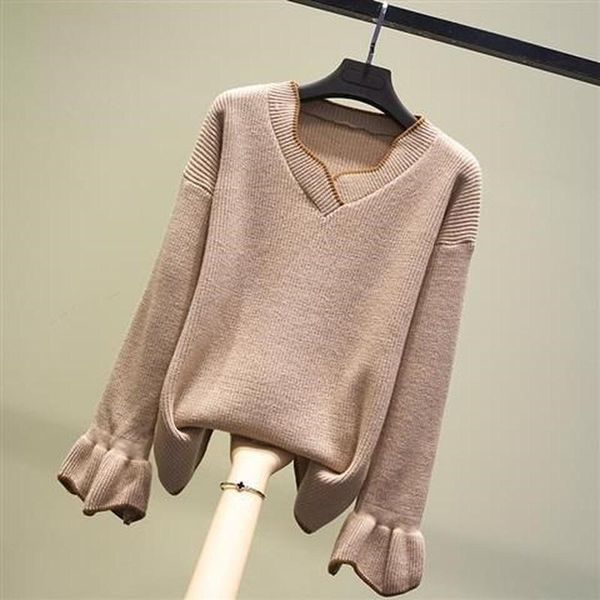 women's sweaters 2021 spring and autumn fashion loose ruffled solid color v-neck knitted pullover sweater casual all-match, White;black
women's sweaters 2021 spring and autumn fashion loose ruffled solid color v-neck knitted pullover sweater casual all-match, White;black