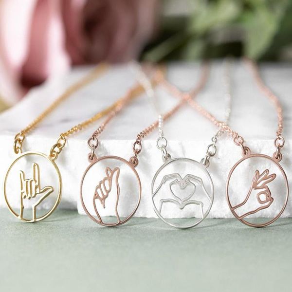 pendant necklaces 2021 collier minimalism rose gold disc hand gesture necklacs for women sign language jewelry stainless steel friendship ne, Silver
pendant necklaces 2021 collier minimalism rose gold disc hand gesture necklacs for women sign language jewelry stainless steel friendship ne, Silver