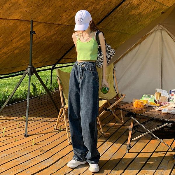 women's jeans girl students straight loose irregular high retro wide-legged pants in the spring and autumn, Blue
women's jeans girl students straight loose irregular high retro wide-legged pants in the spring and autumn, Blue