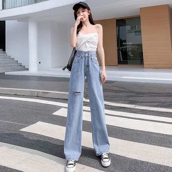 women's jeans ladies wide leg denim pants straight ripped baggy high waist long trousers streetwear harajuku leisure full 2021, Blue
women's jeans ladies wide leg denim pants straight ripped baggy high waist long trousers streetwear harajuku leisure full 2021, Blue