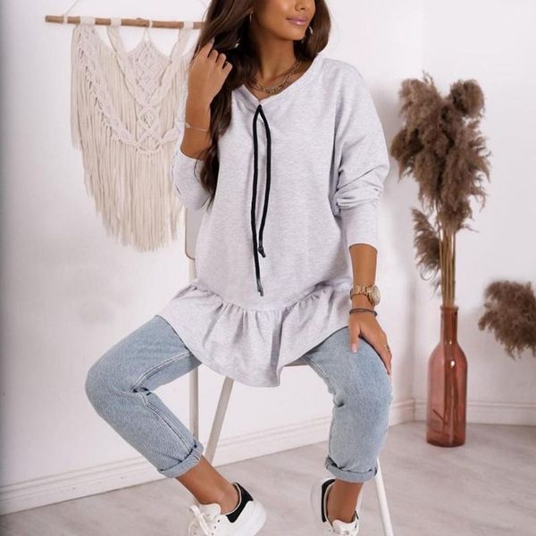 women's t-shirt xmax fashion casual o neck tshirts women elegant ruffles long sleeve mid length loose solid drawstring tees ladies, White
women's t-shirt xmax fashion casual o neck tshirts women elegant ruffles long sleeve mid length loose solid drawstring tees ladies, White