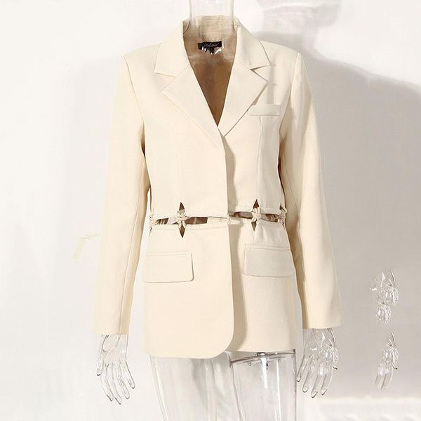women's suits & blazers seebeautiful hollow out stitch loose blazer coat notched long sleeve pockets hidden breasted women autumn 2021, White;black
women's suits & blazers seebeautiful hollow out stitch loose blazer coat notched long sleeve pockets hidden breasted women autumn 2021, White;black