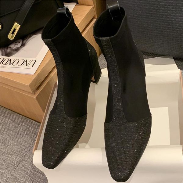 boots mobetty thick heel sequined ankle women pointed toe sock casual glittering ladies shoes botines mujer botas feminina, Black
boots mobetty thick heel sequined ankle women pointed toe sock casual glittering ladies shoes botines mujer botas feminina, Black