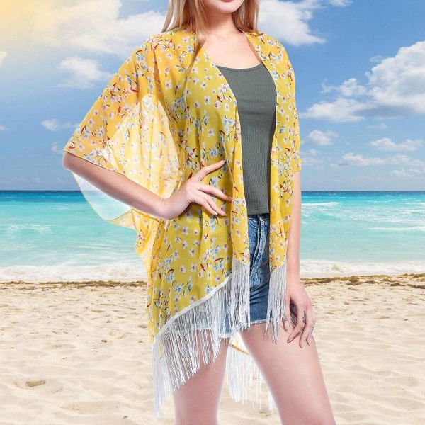 women's swimwear fashion women casual yellow beach cover ups blouse floral printed pattern half sleeves with tassels female beachwear, White;black
women's swimwear fashion women casual yellow beach cover ups blouse floral printed pattern half sleeves with tassels female beachwear, White;black
