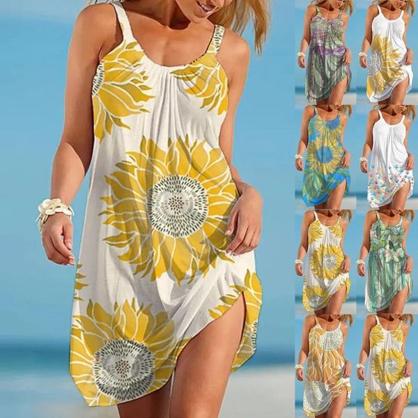 summer party beach dresses women's fashion sleeveless print hem loose knee-length dress roupa feminina swimwear, White;black
summer party beach dresses women's fashion sleeveless print hem loose knee-length dress roupa feminina swimwear, White;black