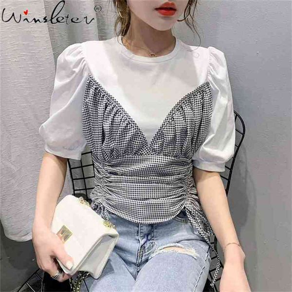 summer korean style cotton t-shirt girl o-neck patchwork plaid lace up women short sleeve all match tees t12815a 210421, White
summer korean style cotton t-shirt girl o-neck patchwork plaid lace up women short sleeve all match tees t12815a 210421, White