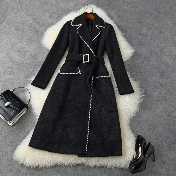 women's wool & blends fall long sleeve notched-lapel black / white imitation mink knitted belted beaded double-breasted coat outwear co
women's wool & blends fall long sleeve notched-lapel black / white imitation mink knitted belted beaded double-breasted coat outwear co